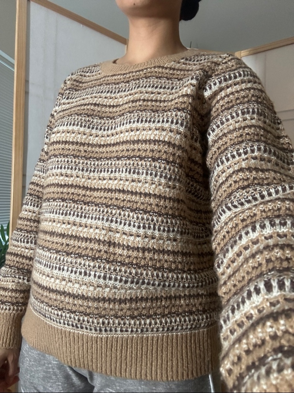 89th & Madison Striped Crewneck Sweater in Beige, Brown, Cream